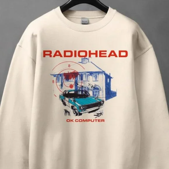 Vintage Radiohead OK Computer Sweatshirt Sand 1997 Tour Merch For True Music Fan - Picture 2 of 4